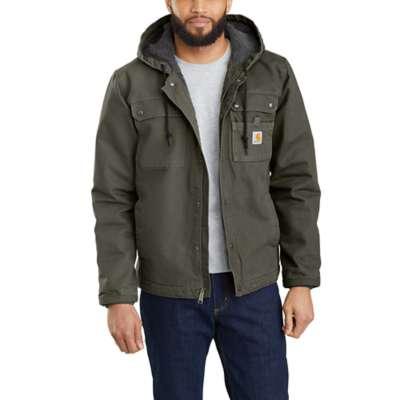Carhartt Men's Big and Tall Relaxed Fit Washed Duck Sherpa Lined Utility Jacket MOSS