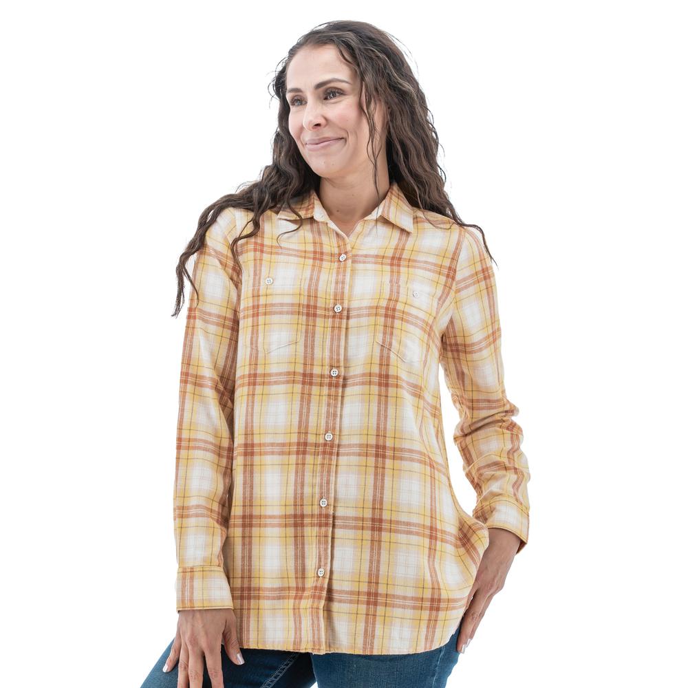 Old Ranch Women's Adair Boyfriend Long Sleeve Flannel Shirt GOLD