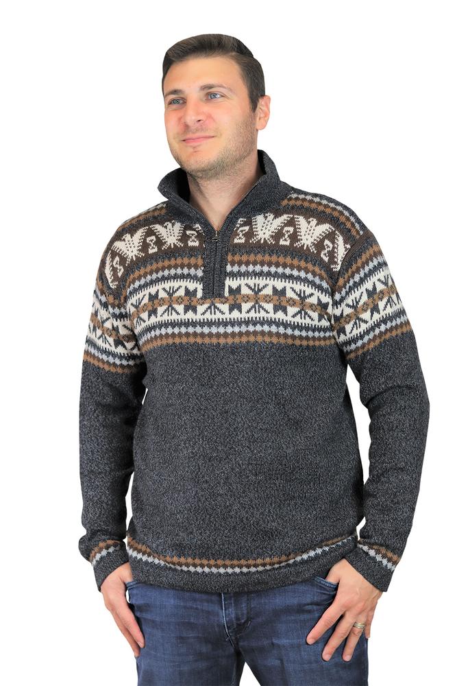 Artesania Men's Native Inspired Quarter Zip Sweater CHARCOAL_BROWN