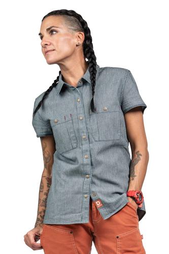 Dovetail Workwear Women's Mechanic Work Shirt in Indigo Stripe